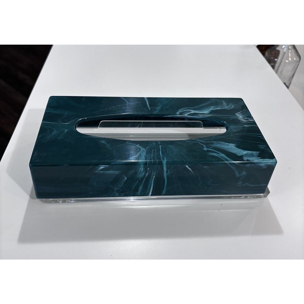 MCM Faux Marble Acrylic Lucite Plastic Tissue Box Holder Green 70's Horizontal - Picture 3 of 10